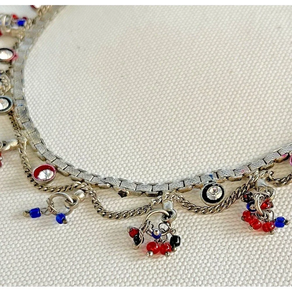 Y2K Bling Ankle Colorful Rhinestones & Bead Ankle Bracelet Belly Dancer Boho